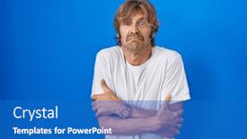  Presentation with winter blue - PPT theme with middle-age-man-standing-over background and a teal colored foreground