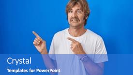  Presentation with blue - Slide deck consisting of middle-age-man-standing-over background and a  colored foreground