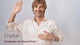  Presentation with chest - Slide deck with middle-age-man-standing-over background and a soft green colored foreground