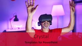  Presentation with virtual reality - Slide deck consisting of middle-age-man-streamer-playing background and a crimson colored foreground
