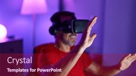  Presentation with streamer - Presentation theme having middle-age-man-streamer-playing background and a crimson colored foreground