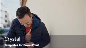  Presentation with heart attack - Presentation theme having middle-age-man-suffering-heart background and a wine colored foreground