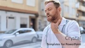  Presentation with pain - Presentation theme consisting of middle-age-man-suffering background and a light blue colored foreground