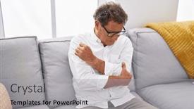  Presentation with pain - PPT theme having middle-age-man-suffering background and a light gray colored foreground