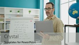  Presentation with teaching - PPT layouts with middle-age-man-teacher-teaching background and a light gray colored foreground