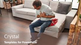  Presentation with heart attack - Slide set having middle-age-man-touching-chest background and a coral colored foreground