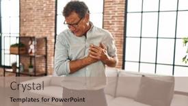  Presentation with heart attack - PPT theme consisting of middle-age-man-touching-chest background and a coral colored foreground