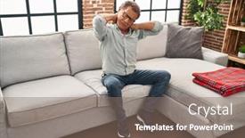  Presentation with pain - Slide deck featuring middle-age-man-touching-neck background and a violet colored foreground