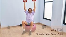  Presentation with training - Slide set enhanced with middle-age-man-training background and a soft green colored foreground