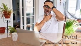  Presentation with computer virus - PPT theme enhanced with middle-age-man-using-computer background and a coral colored foreground