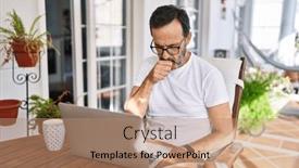  Presentation with home health care - PPT theme having middle-age-man-using-computer background and a coral colored foreground