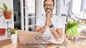  Presentation with forgiveness - PPT layouts enhanced with middle-age-man-using-computer background and a coral colored foreground