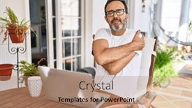  Presentation with computer love - PPT theme enhanced with middle-age-man-using-computer background and a coral colored foreground