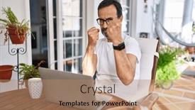  Presentation with fight - Slide deck featuring middle-age-man-using-computer background and a coral colored foreground