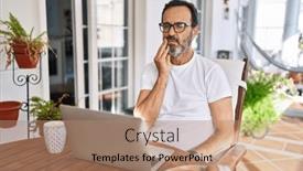  Presentation with illness - PPT layouts with middle-age-man-using-computer background and a coral colored foreground