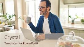  Presentation with laptop - Presentation theme featuring middle-age-man-using-laptop and a  colored foreground