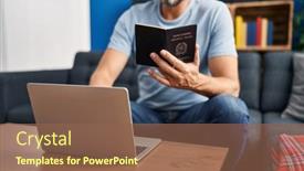  Presentation with passport - Presentation theme consisting of middle-age-man-using-laptop background and a violet colored foreground