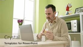  Presentation with medical laptop - Slide deck enhanced with middle-age-man-using-laptop background and a mint green colored foreground