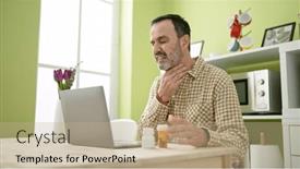  Presentation with medical laptop - Theme with middle-age-man-using-laptop background and a mint green colored foreground