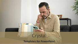  Presentation with smartphone - Presentation design consisting of middle-age-man-using-smartphone and a  colored foreground