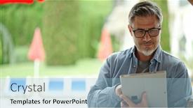  Presentation with home garden - Presentation theme with middle-age-man-using-tablet background and a light blue colored foreground