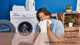  Presentation with laundry room - Presentation featuring middle-age-man-washing-clothes background and a coral colored foreground