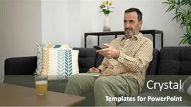  Presentation with movie - Presentation design consisting of middle-age-man-watching-movie background and a  colored foreground