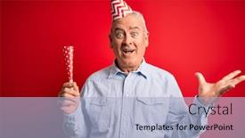  Presentation with trumpet - Theme with middle-age-man-wearing-funny background and a light blue colored foreground