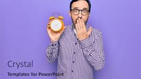  Presentation with vintage clock - Amazing presentation theme having middle-age-man-wearing-glasses backdrop and a light blue colored foreground