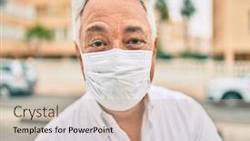  Presentation with covid coronavirus - PPT theme having middle-age-man-wearing-medical background and a soft green colored foreground