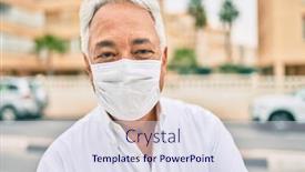  Presentation with covid - Colorful presentation theme enhanced with middle-age-man-wearing-medical backdrop and a sky blue colored foreground