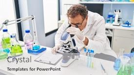  Presentation with scientist - Presentation theme having middle-age-man-wearing-scientist background and a white colored foreground