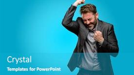  Presentation with winning - Colorful PPT theme enhanced with middle age man with beard and bow tie happy and excited expressing winning gesture successful and celebrating victory triumphant backdrop and a teal colored foreground