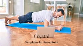  Presentation with video training - Presentation theme with middle-age-man-with-beard background and a coral colored foreground