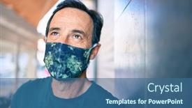  Presentation with lawyer client meeting wearing mask - Theme consisting of middle-age-man-with-beard background and a ocean colored foreground