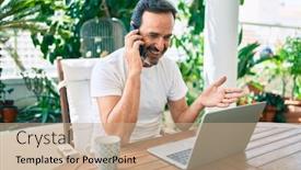  Presentation with beard - PPT layouts having middle-age-man-with-beard background and a coral colored foreground