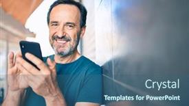  Presentation with beard - Cool new slide set with middle-age-man-with-beard backdrop and a ocean colored foreground