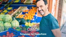  Presentation with grocery - Colorful slide set enhanced with middle-age-man-with-beard backdrop and a ocean colored foreground