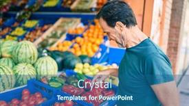  Presentation with grocery - Slide set with middle-age-man-with-beard background and a ocean colored foreground