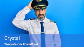  Presentation with airplane pilot - Beautiful theme featuring middle-age-man-with-beard backdrop and a cobalt blue colored foreground