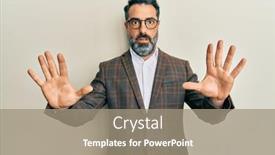  Presentation with grey - PPT theme consisting of middle-age-man-with-beard background and a coral colored foreground