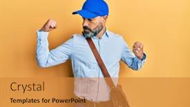  Presentation with courier delivery - Cool new presentation theme with middle-age-man-with-beard backdrop and a gold colored foreground