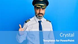  Presentation with airplane pilot - Beautiful slide set featuring middle-age-man-with-beard backdrop and a teal colored foreground