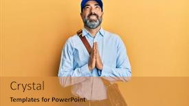  Presentation with courier delivery - Beautiful slide set featuring middle-age-man-with-beard backdrop and a gold colored foreground