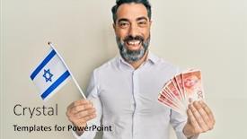  Presentation with israel flag - PPT theme enhanced with middle-age-man-with-beard background and a soft green colored foreground