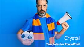  Presentation with hooligan - Amazing PPT theme having middle-age-man-with-beard backdrop and a teal colored foreground