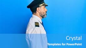  Presentation with airplane pilot - PPT theme having middle-age-man-with-beard background and a teal colored foreground