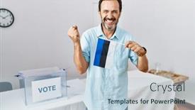  Presentation with political campaign - PPT theme consisting of middle-age-man-with-beard background and a light blue colored foreground