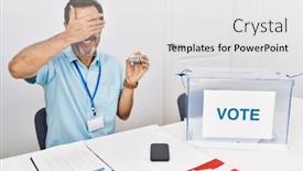  Presentation with vote - PPT theme with middle-age-man-with-beard background and a white colored foreground