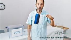  Presentation with political campaign - Slide deck enhanced with middle-age-man-with-beard background and a light blue colored foreground